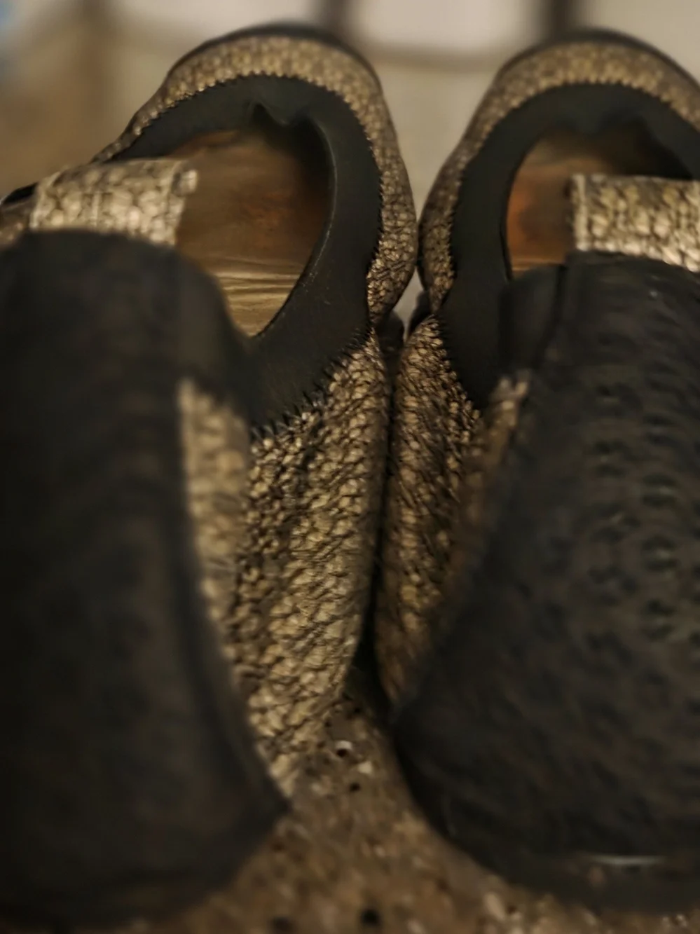 AUTHENTIC CHANEL Black and Gold SILK Metallic Ballet Flats
